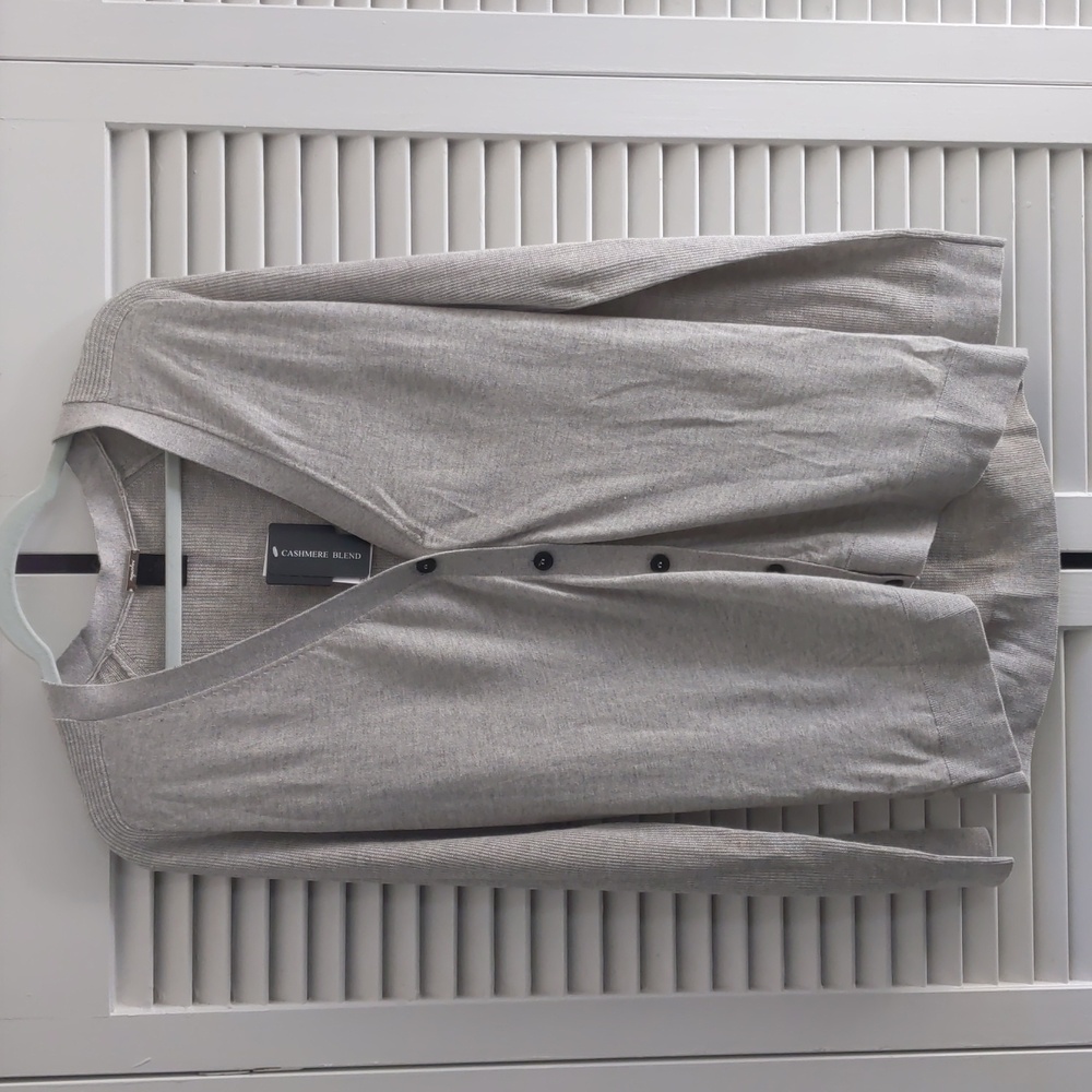 NWT Magaschoni silk cashmere grey marl v neck cardigan sweater large